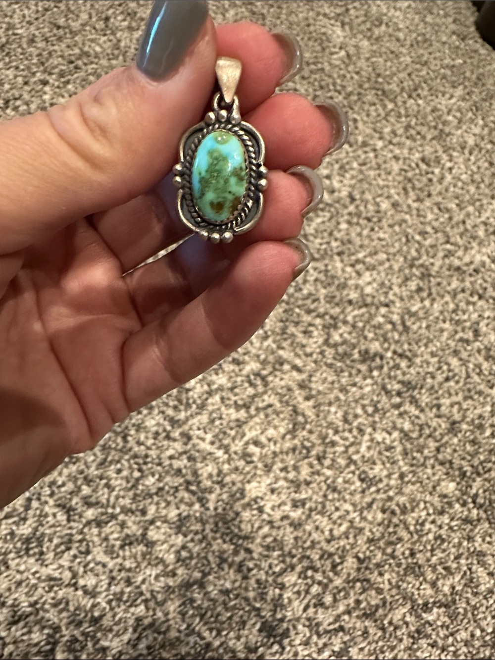Turquoise Oval Sterling-Style Pendant in Green-Blue